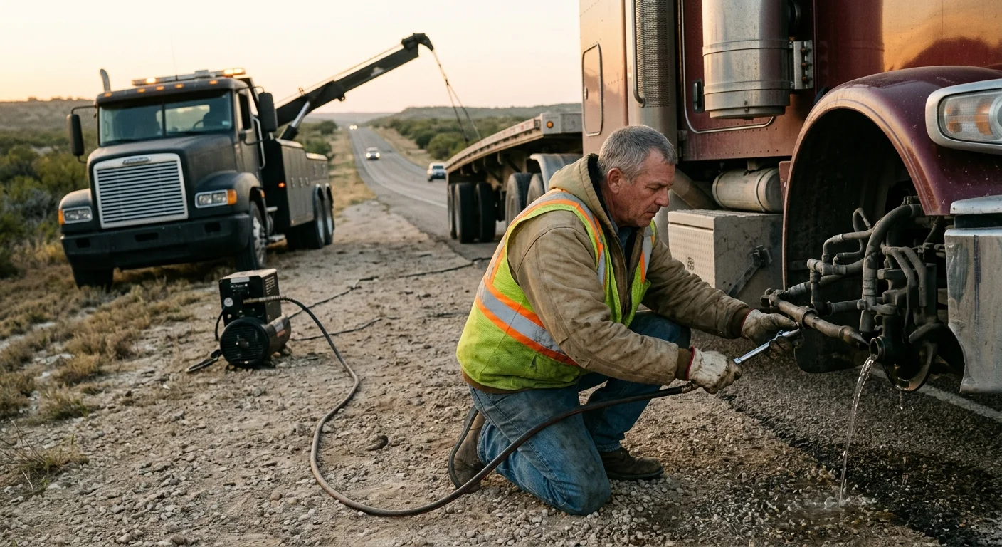 Heavy-duty operator assessing a disabled tractor-trailer near Corpus Christi