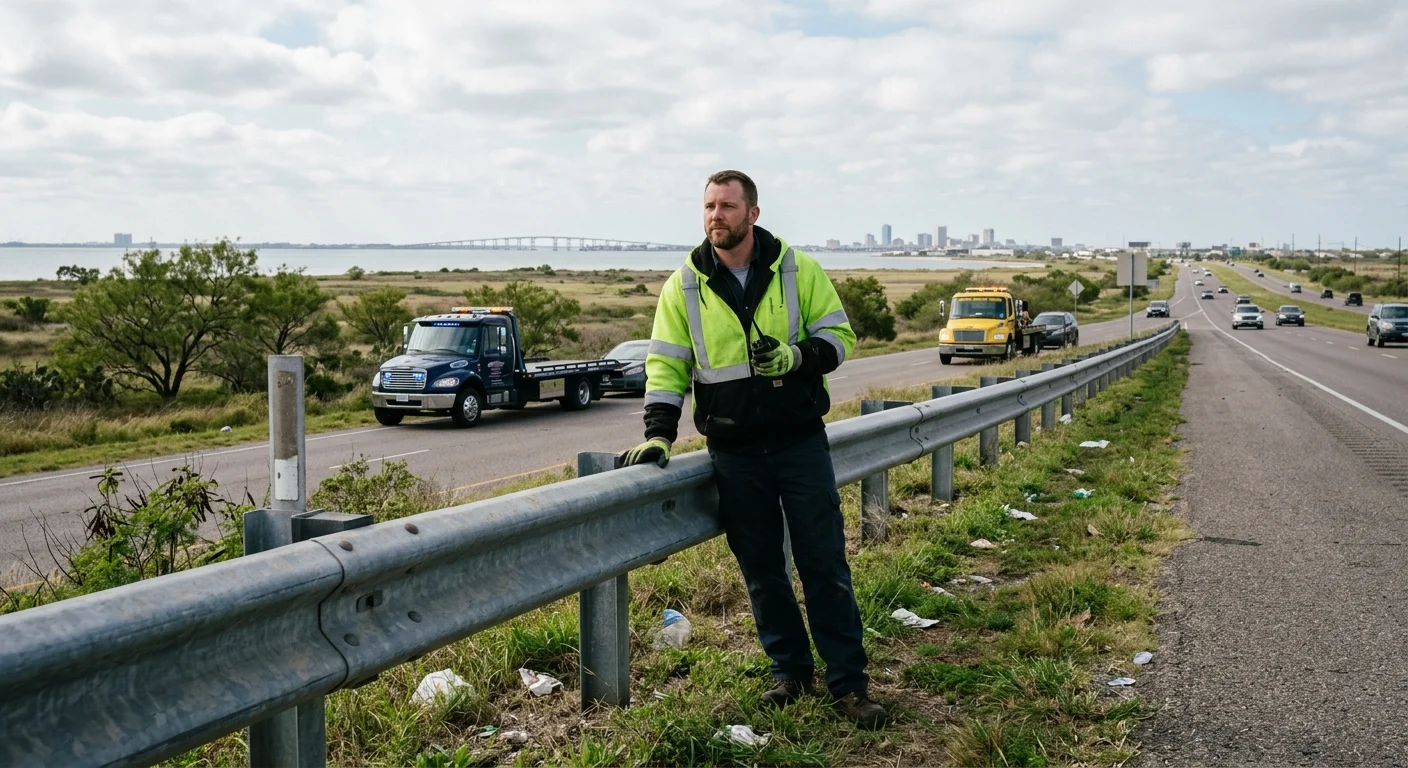 A driver waits safely behind a guardrail in Corpus Christi