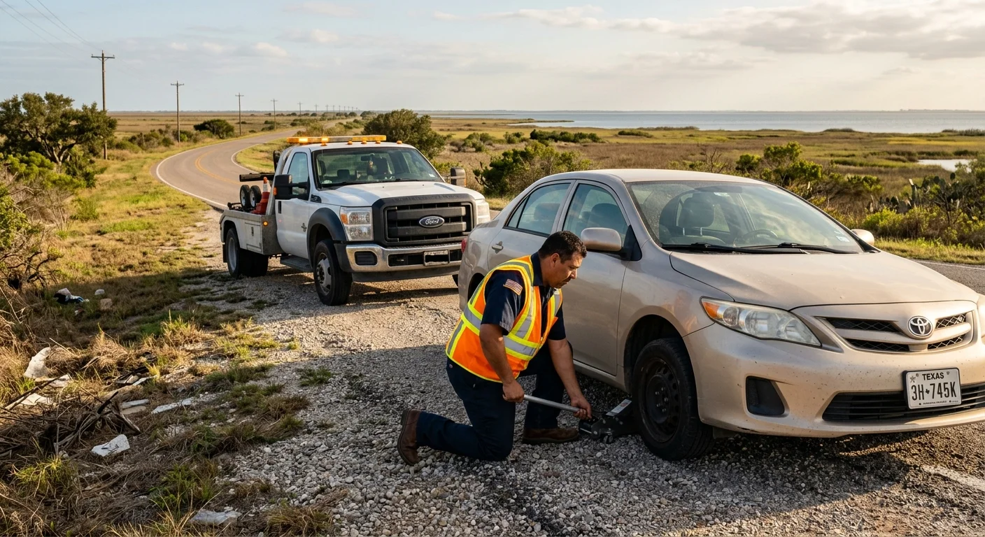 Stranded car with a roadside operator near Bayside, Texas