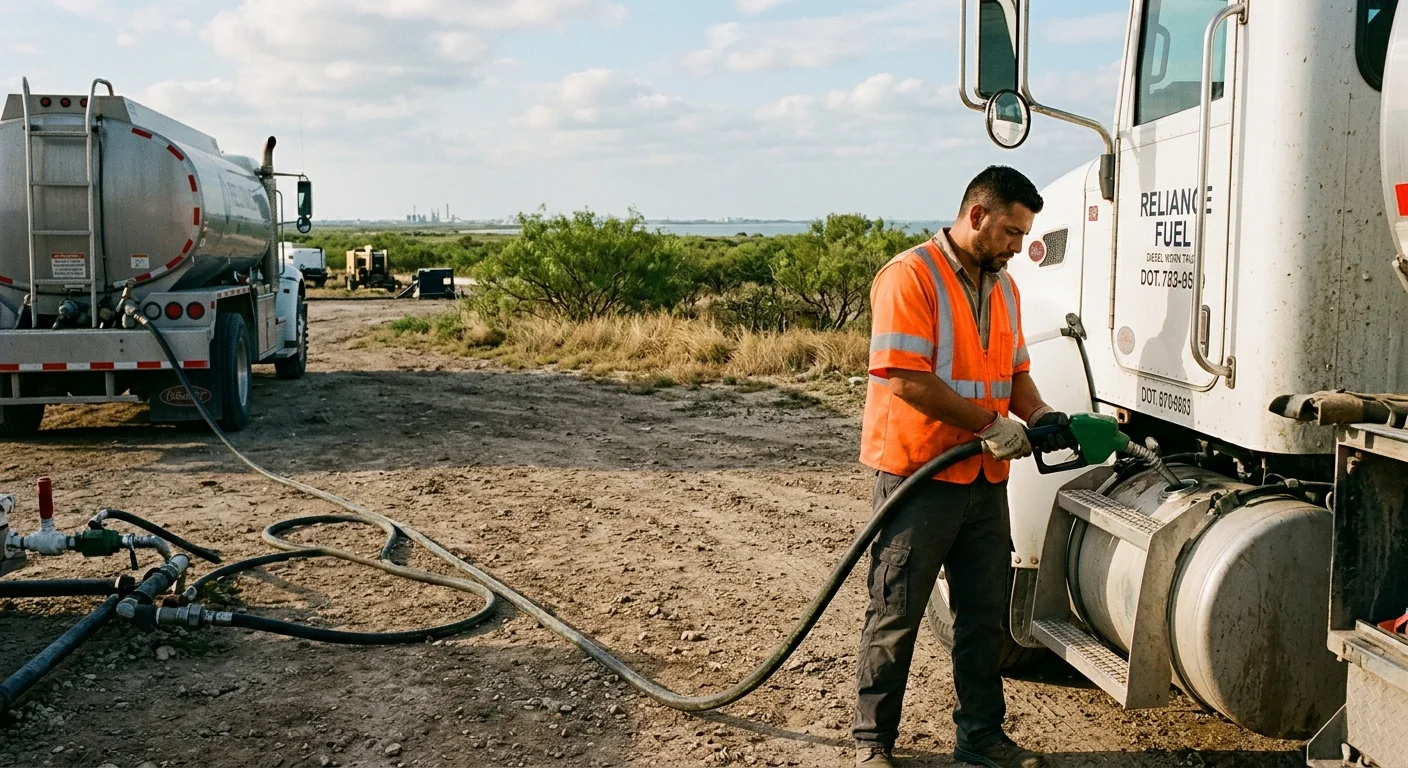 An operator delivers diesel to a work truck near Corpus Christi