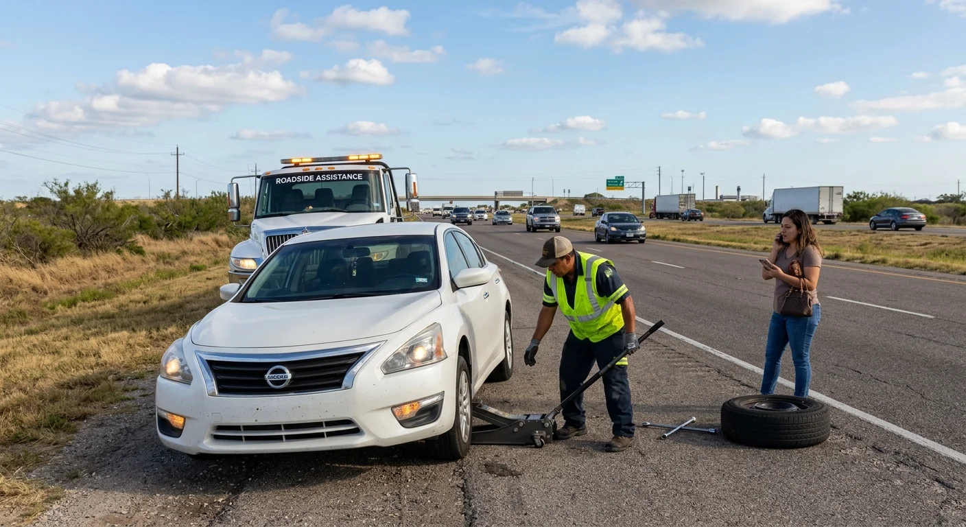 A driver calls for roadside help beside a Corpus Christi highway