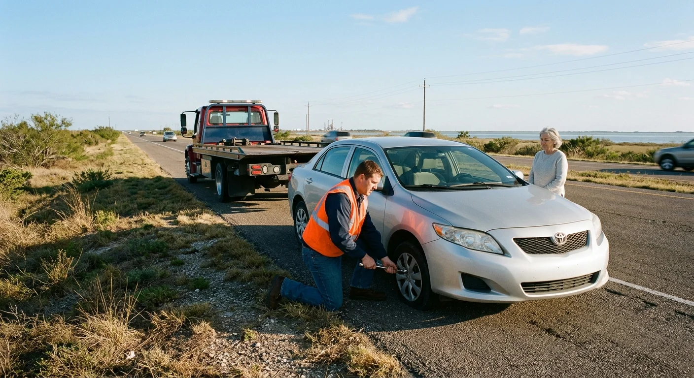 A tow operator answers a routine roadside call in Corpus Christi