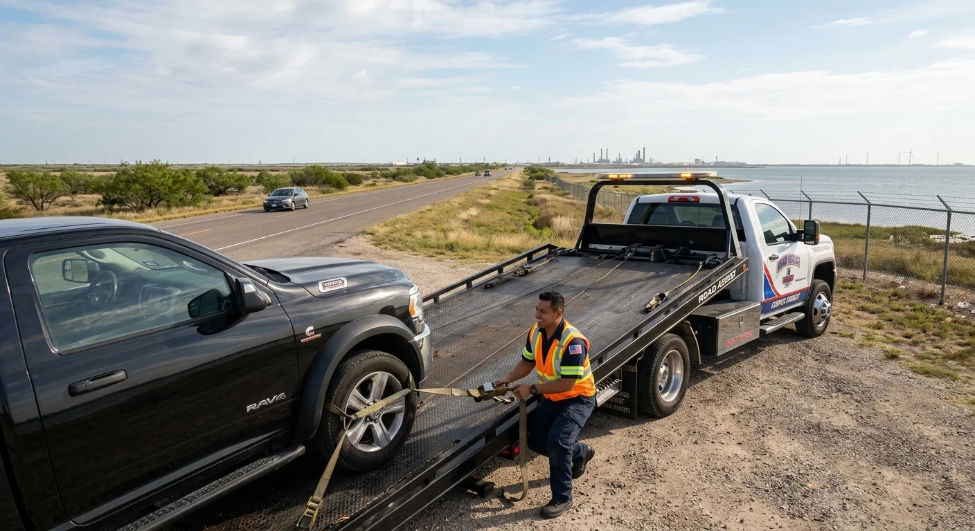 A tow operator takes a single roadside call in Corpus Christi
